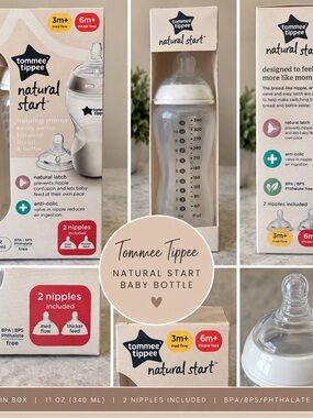 Tommee Tippee Natural Start 11oz Baby Bottle 3m+ 6m+ Nipples NEW